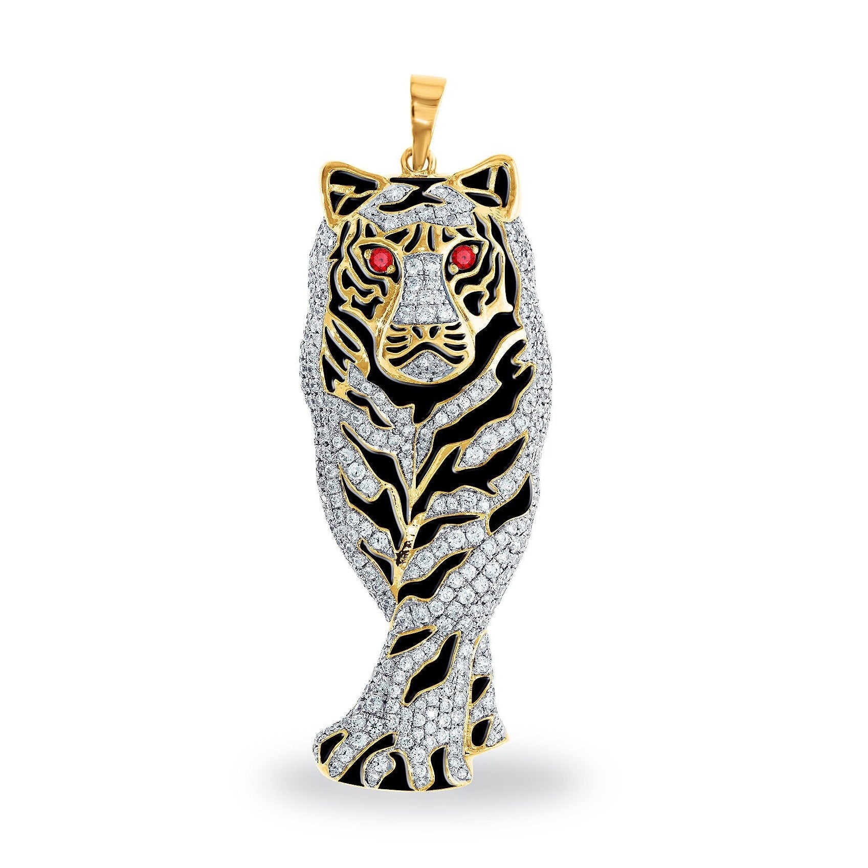 Pendentif tigre diamant, pendentif tigre diamant jaune, pendentif tigre or blanc, pendentif tigre, breloque animal diamant, bijoux animaux diamant