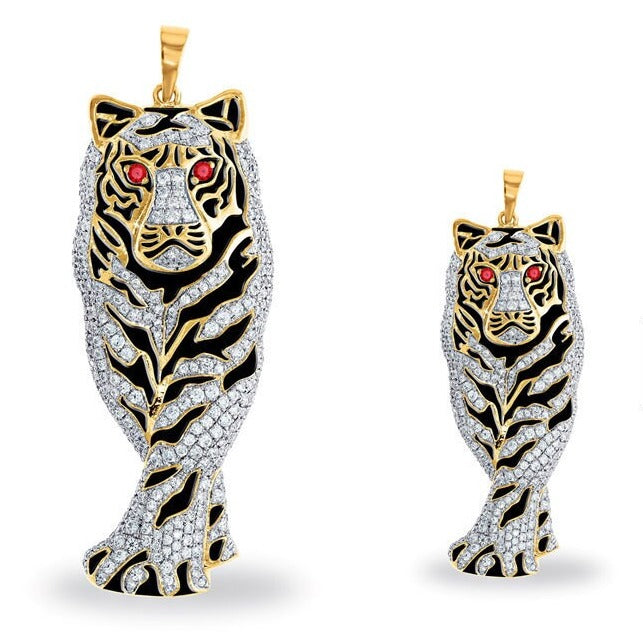 Pendentif tigre diamant, pendentif tigre diamant jaune, pendentif tigre or blanc, pendentif tigre, breloque animal diamant, bijoux animaux diamant