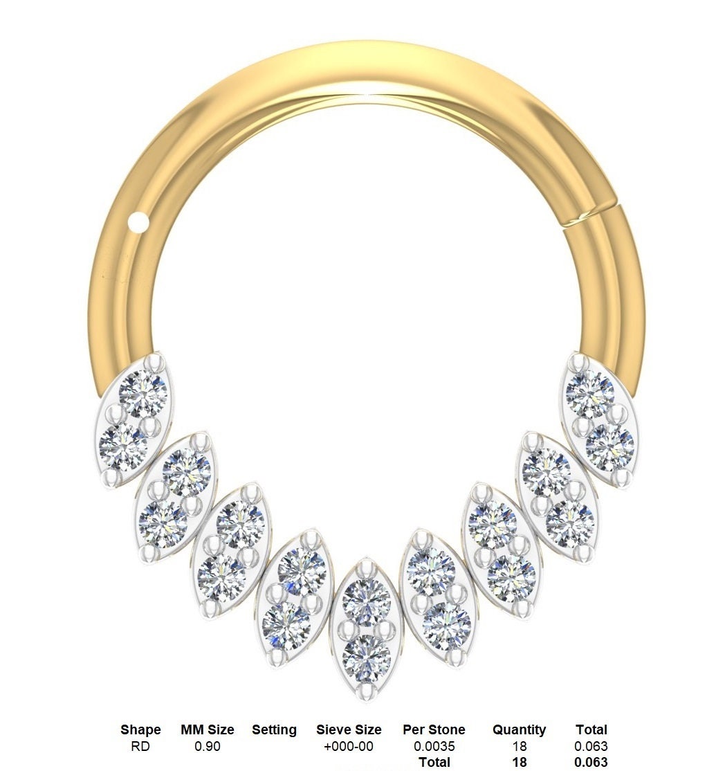 Natural Diamond Septum Nose Ring in 14K Gold