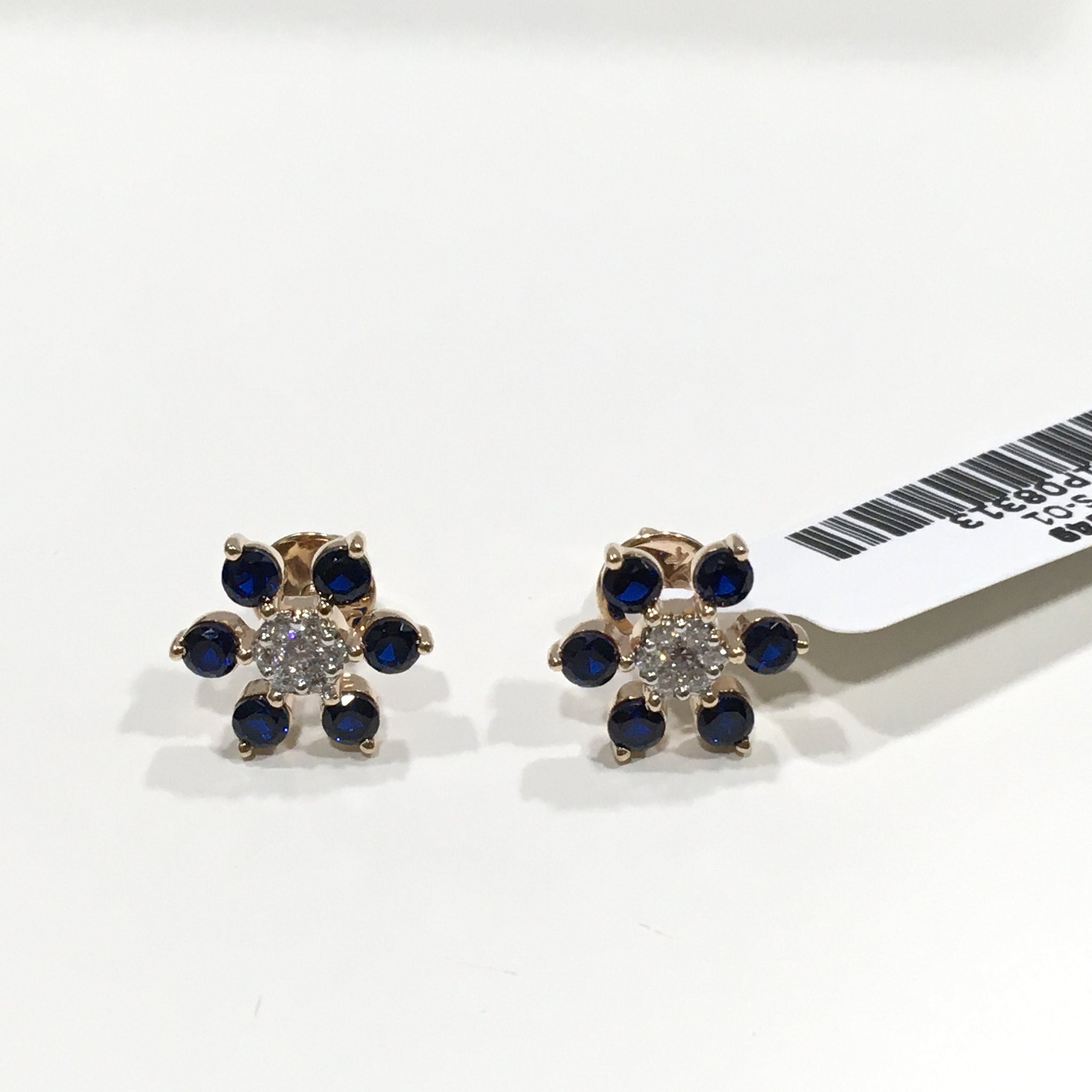 Boucle d'oreille en grappe de diamants avec pierre précieuse / Boucle d'oreille florale en diamant en or 14K avec saphir bleu / Boucle d'oreille fleur en diamant avec pierre précieuse