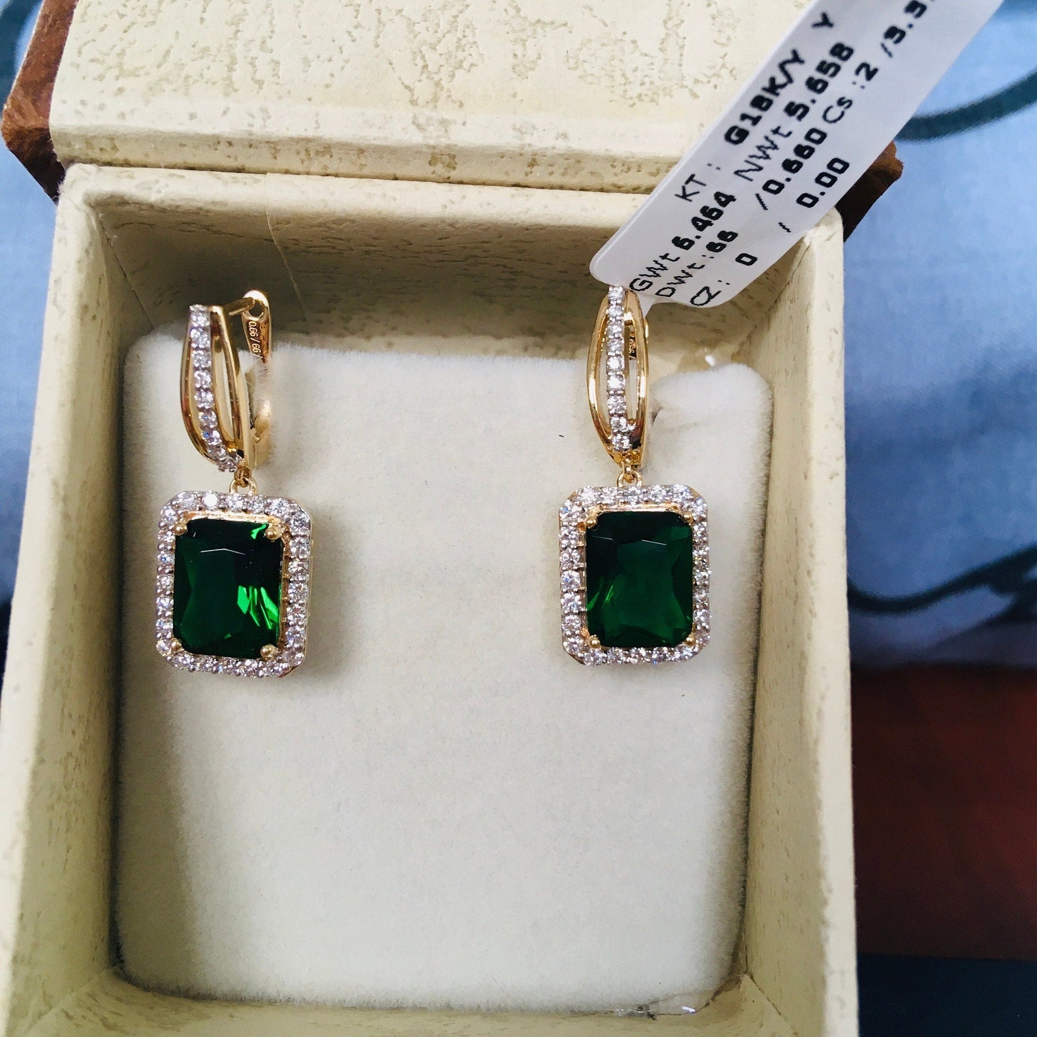 Emerald Halo Dangle Drop Bridal Earring