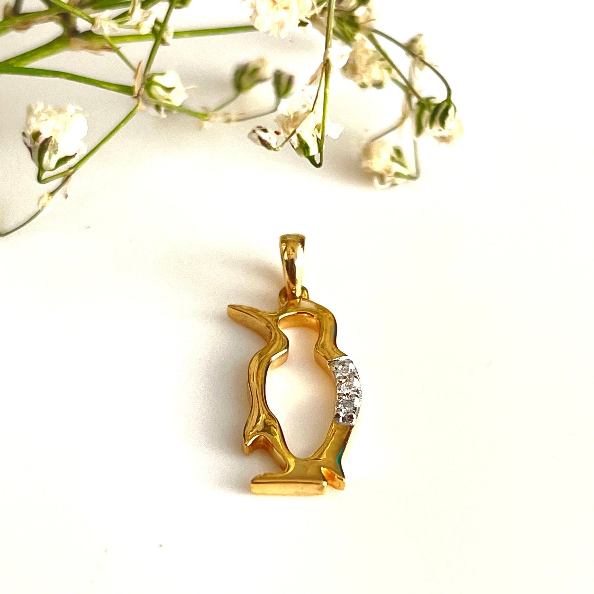 Pendentif pingouin diamant, breloque pingouin, pendentif pingouin or, collier diamant pingouin, pendentif diamant pour homme, cadeau pour maman, cadeau pour maman