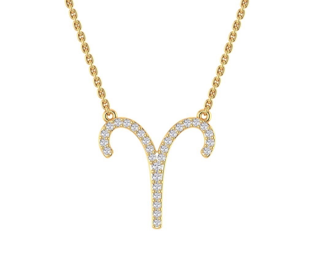 Bélier Zodiac Sign Diamond Necklace pour elle, Bélier Zodiac Diamond Necklace, 14K Solid Gold Bélier Horoscope Collier, Bélier Signe Collier Cadeau