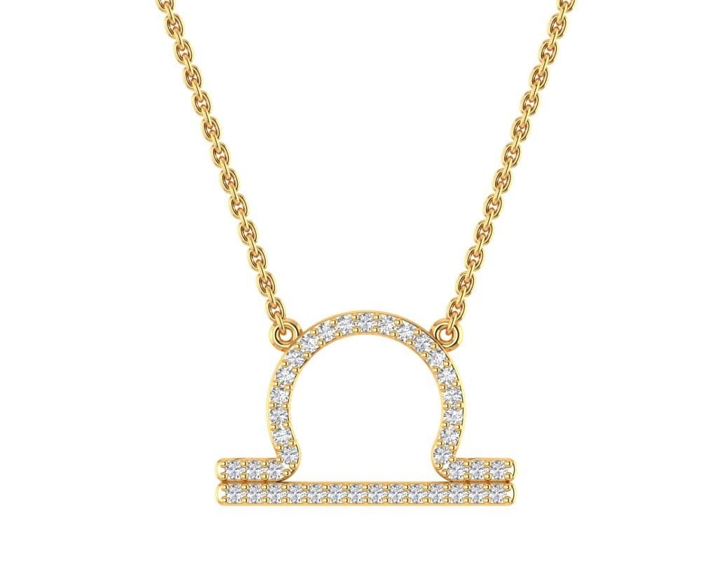 Libra Zodiac Solid Gold Necklace