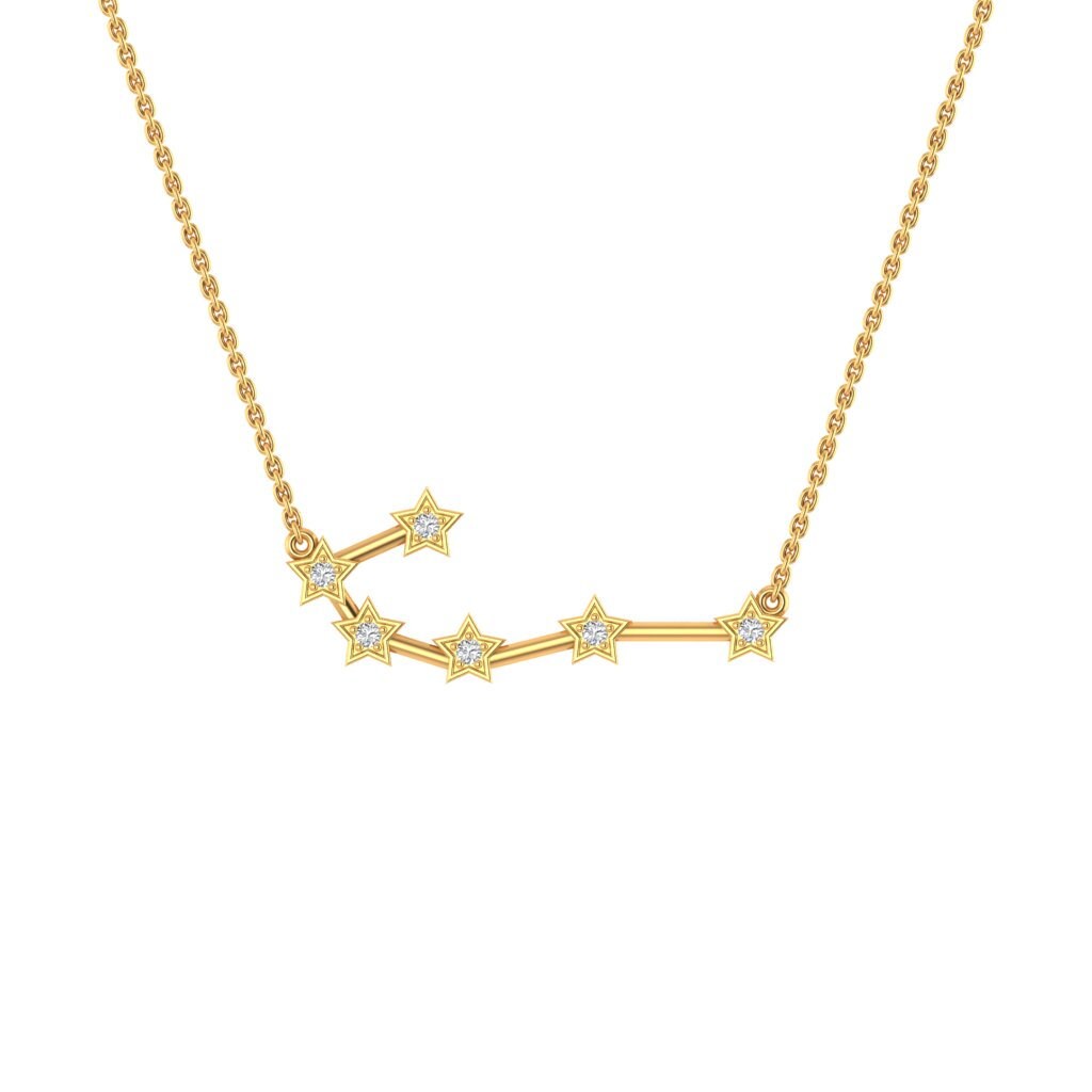 Cancer Zodiac Sign Diamond Collier céleste, 14K Solid Gold Zodiac Cancer Charm Necklace, Cancer Zodiac Constellation Diamond Necklace