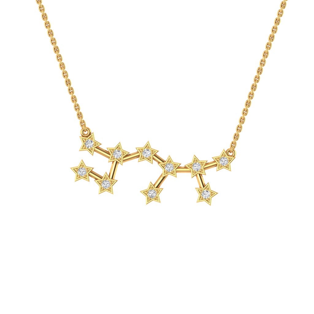 Sagittaire Zodiac Sign Diamond Necklace, 14K Solid Gold Zodiac Diamond Celestial Necklace, Sagittarius Zodiac Constellation Diamond Pendant