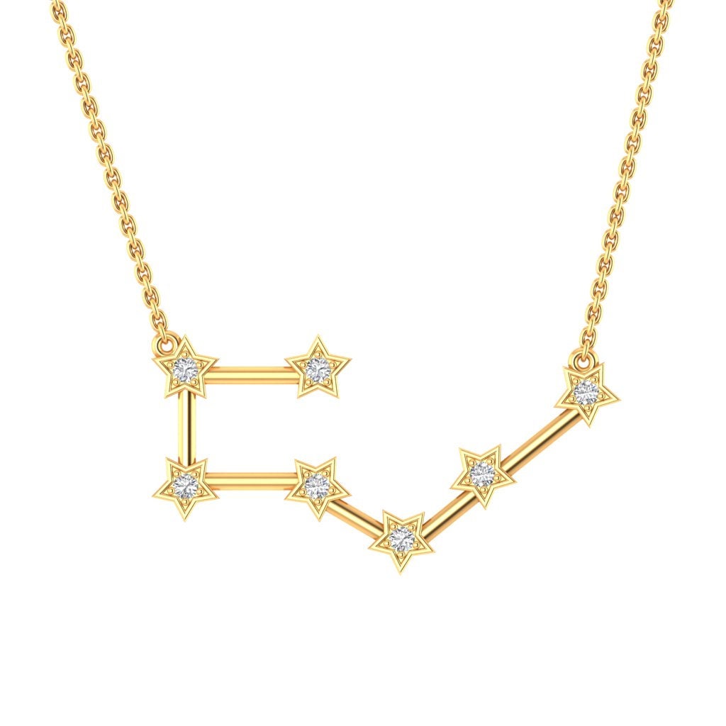 14K Solid Gold Taurus Zodiac Diamond Celestial Necklace