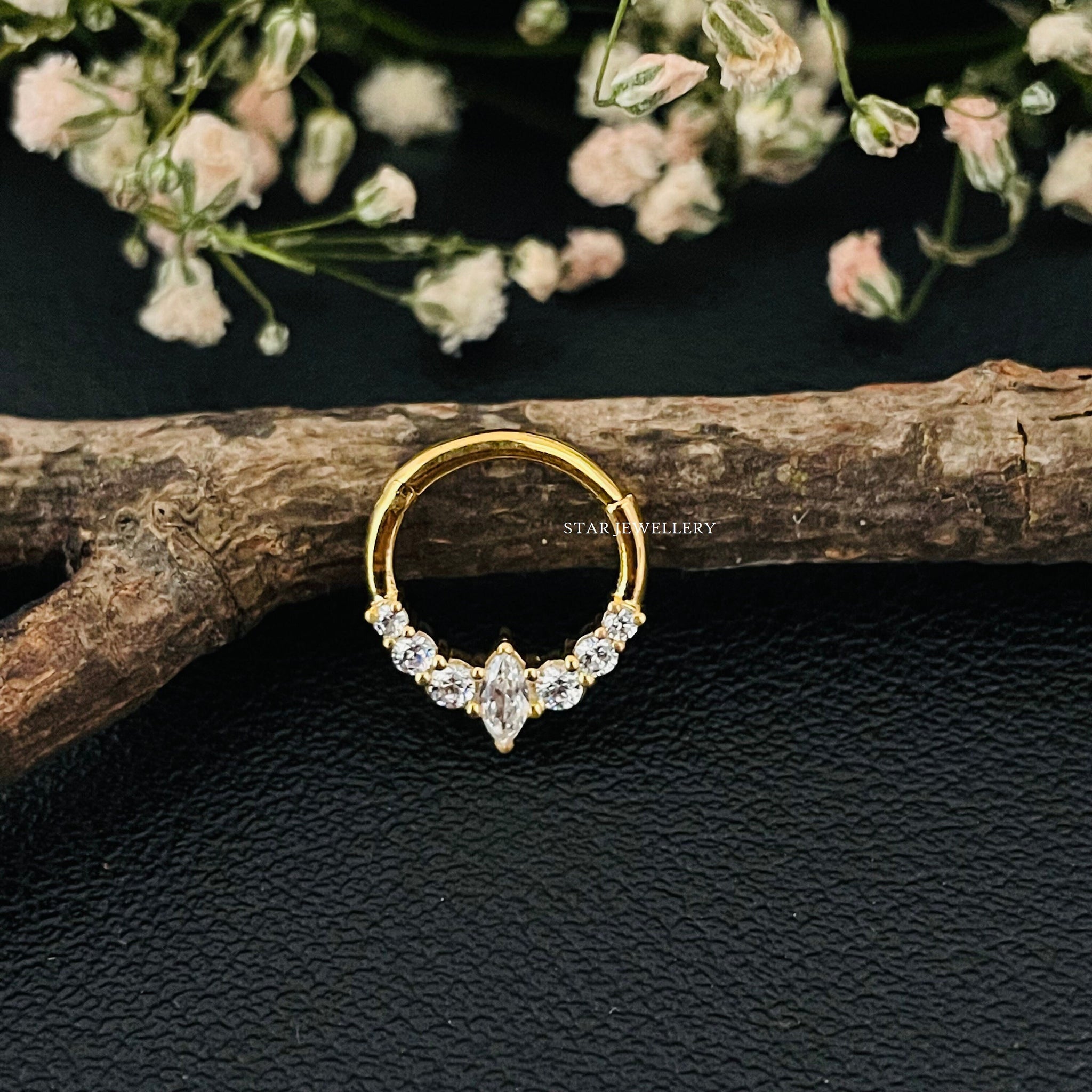 14K Solid Gold Marquise Diamond Daith & Nose Piercing
