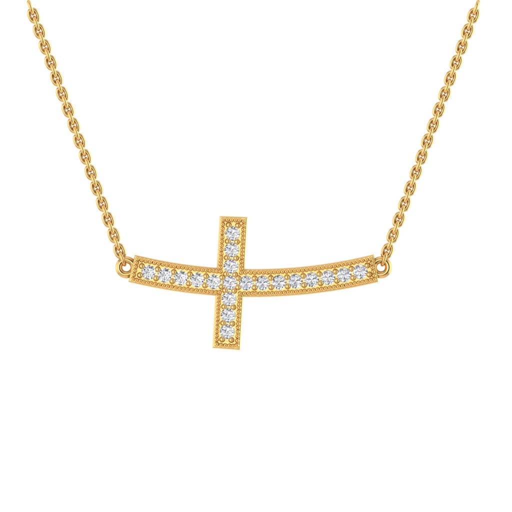 14K Solid Gold Diamond Cross Necklace