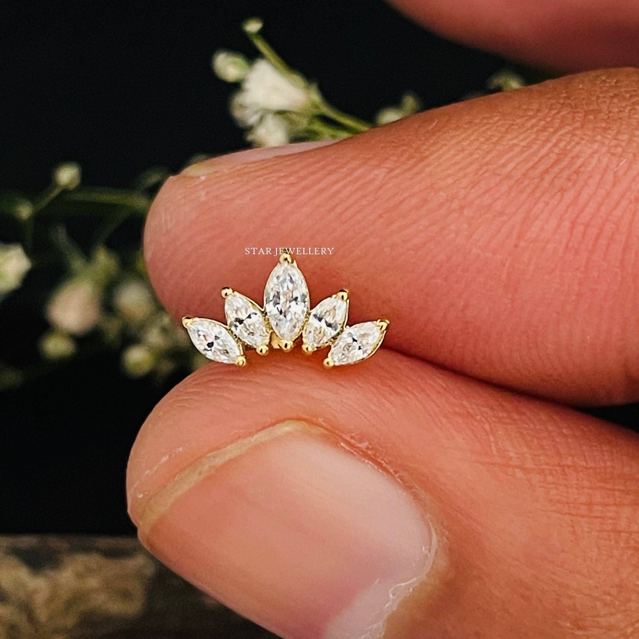 Lotus Stud Diamond Piercing in 14K Sold Gold