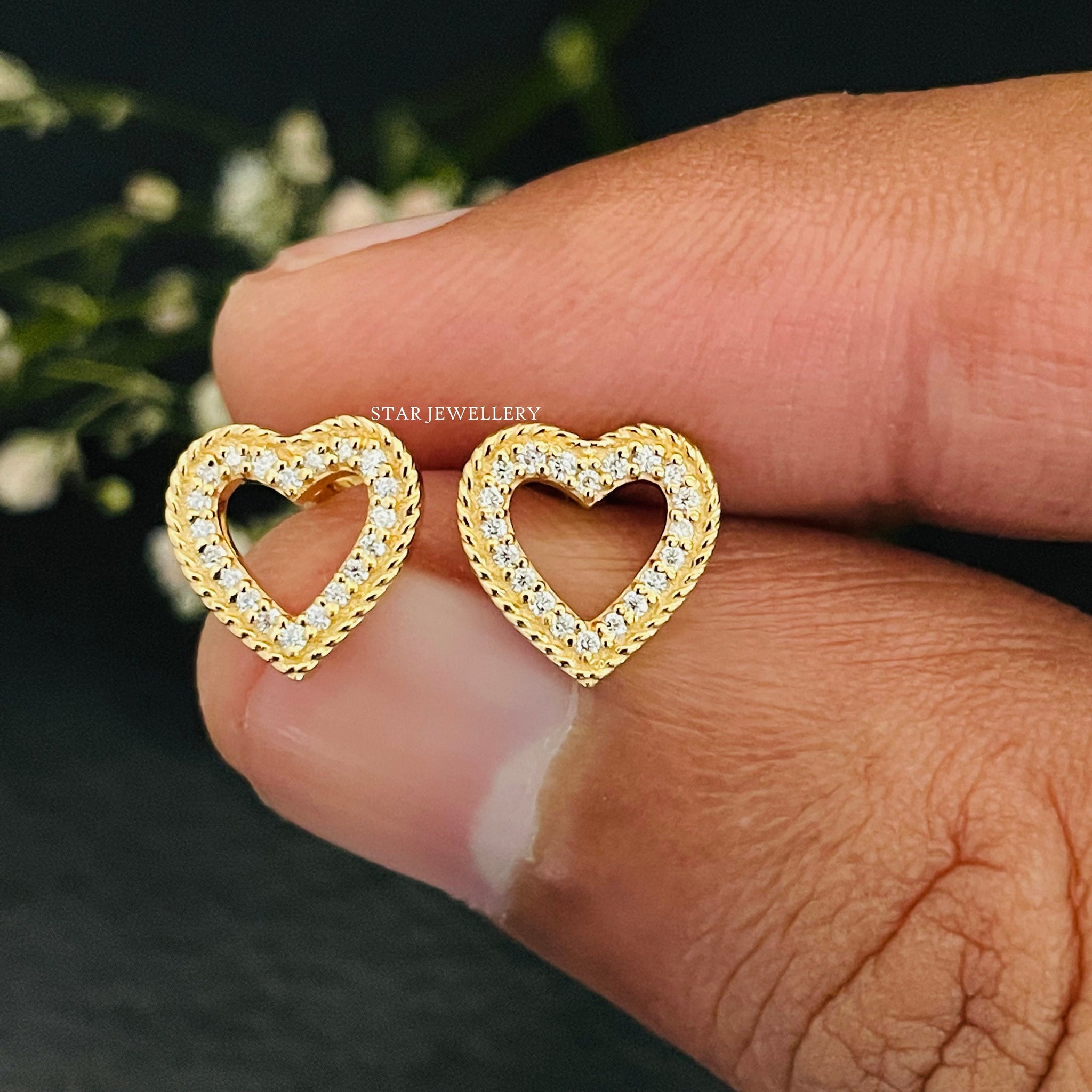 Broche filetée externe de coeur de diamant de style de Rolex d'or massif 14K, piercing de goujon de coeur de diamant pour le tragus, le lobe, la conque, les bijoux de perçage