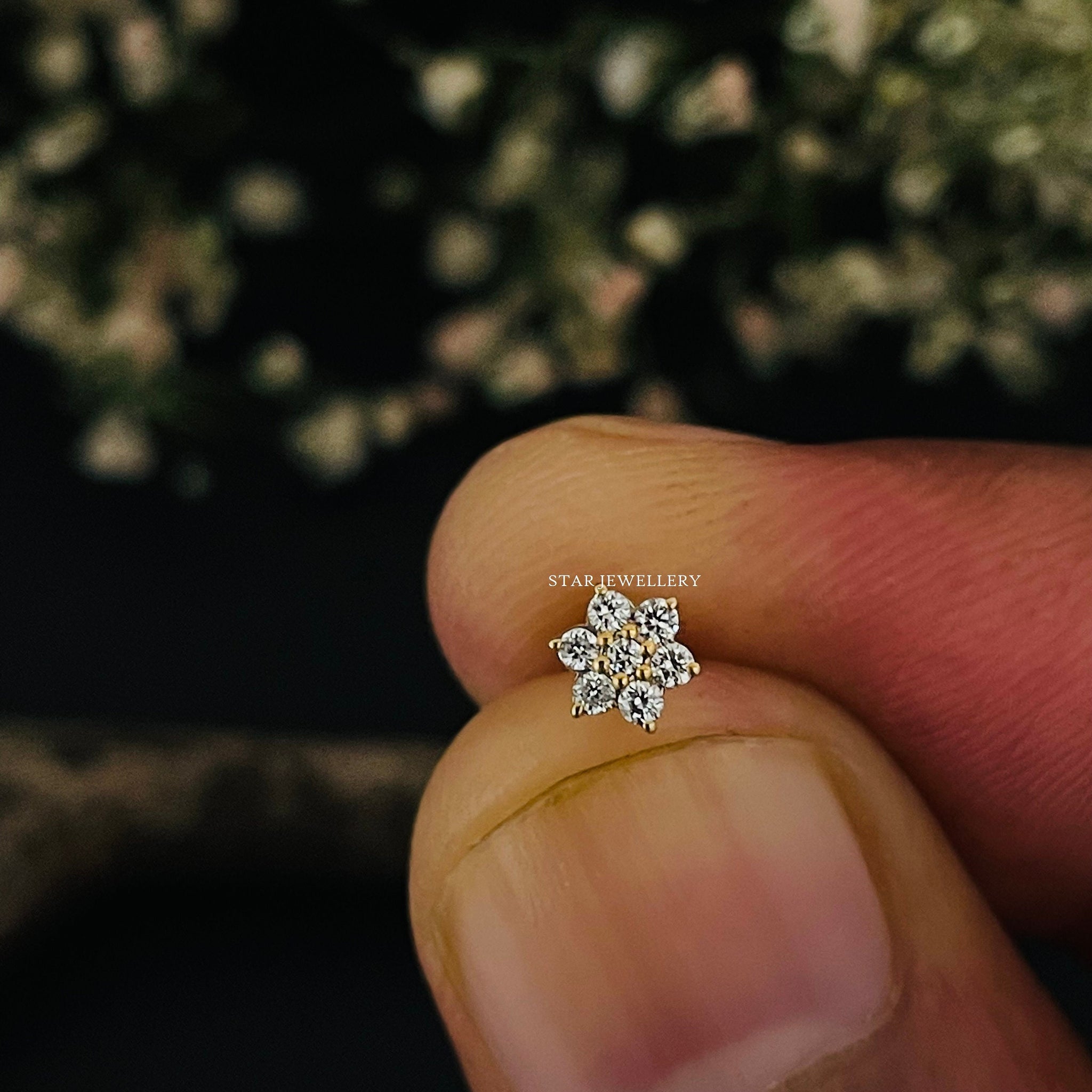 Natural Diamond Flower Stud Piercing