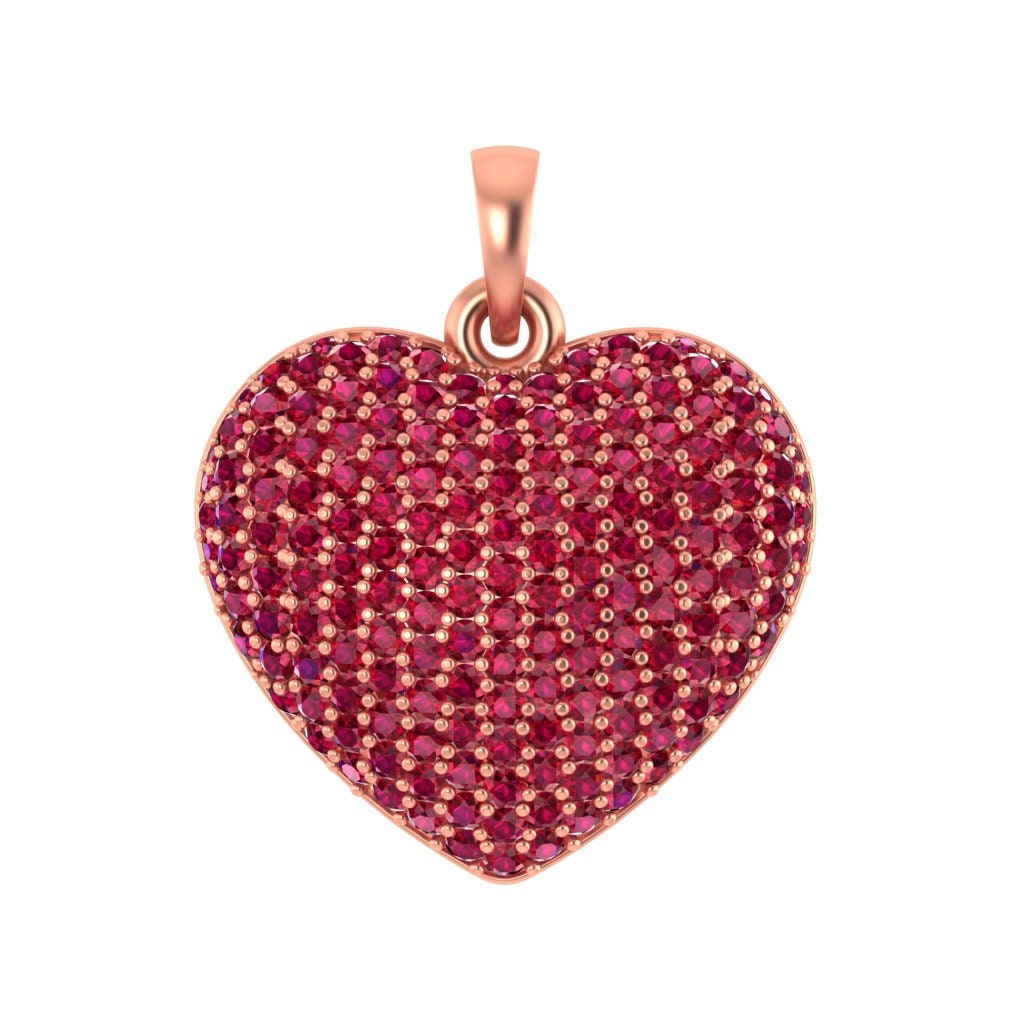 Natural Gemstone Prong Set Puffed Heart Pendant