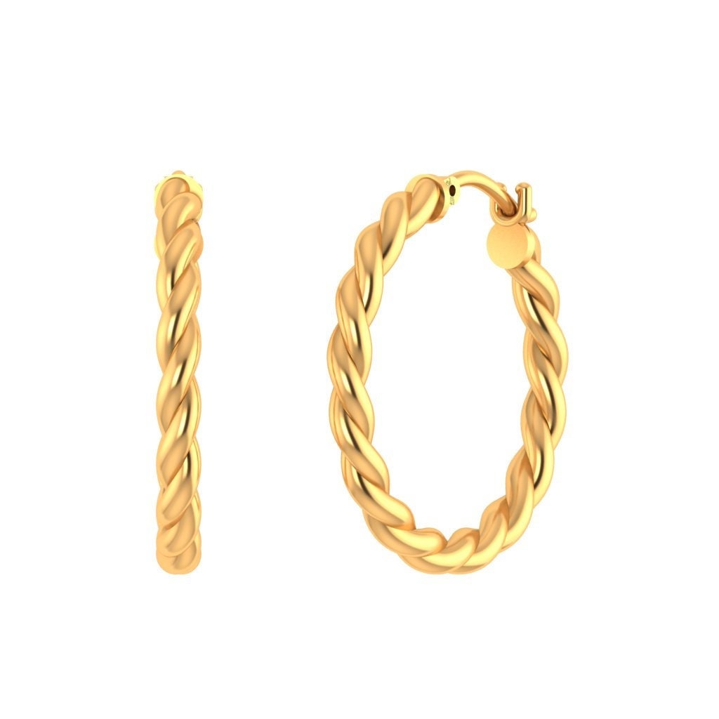14K Solid Gold Twisted Big Hoop Earring