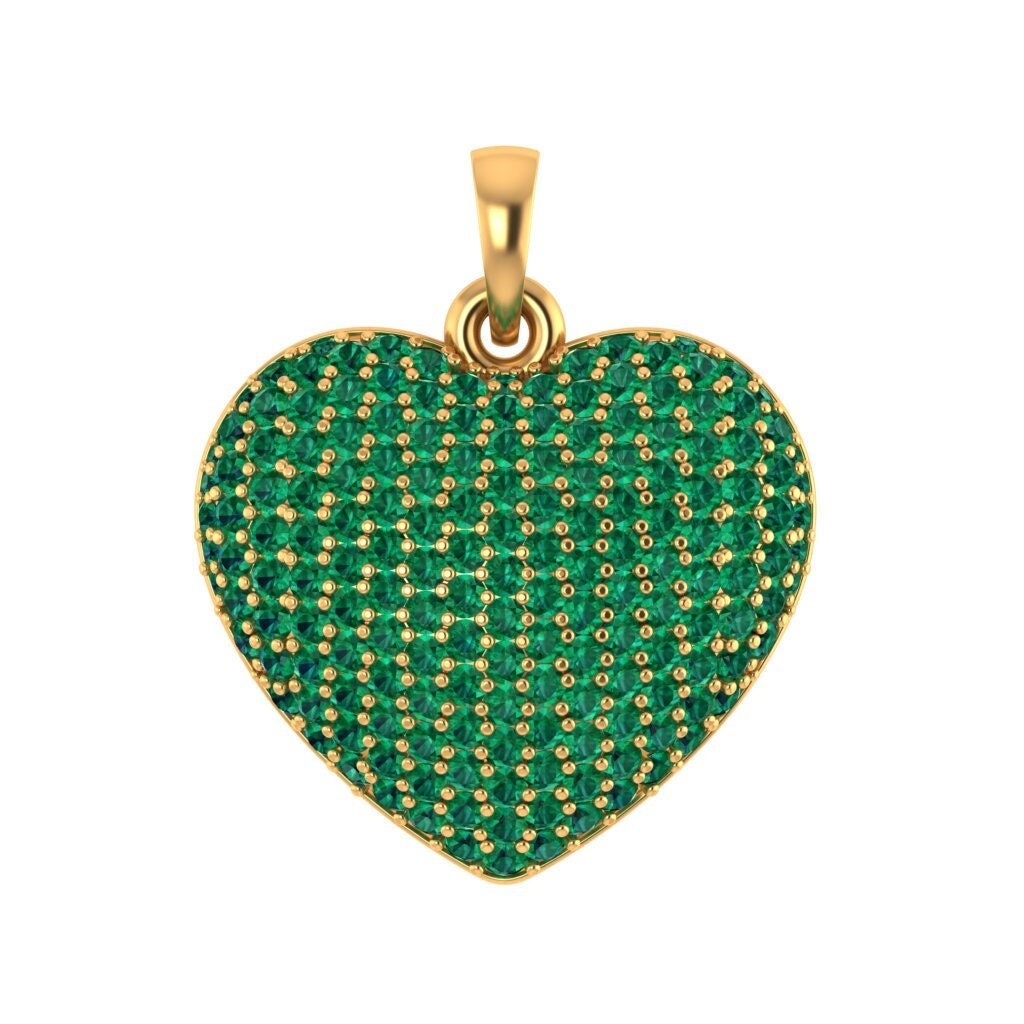 Pendentif coeur bouffant ensemble de pierres précieuses naturelles, pendentif coeur soufflé émeraude vert vif naturel pour elle, collier tour de cou coeur rubis