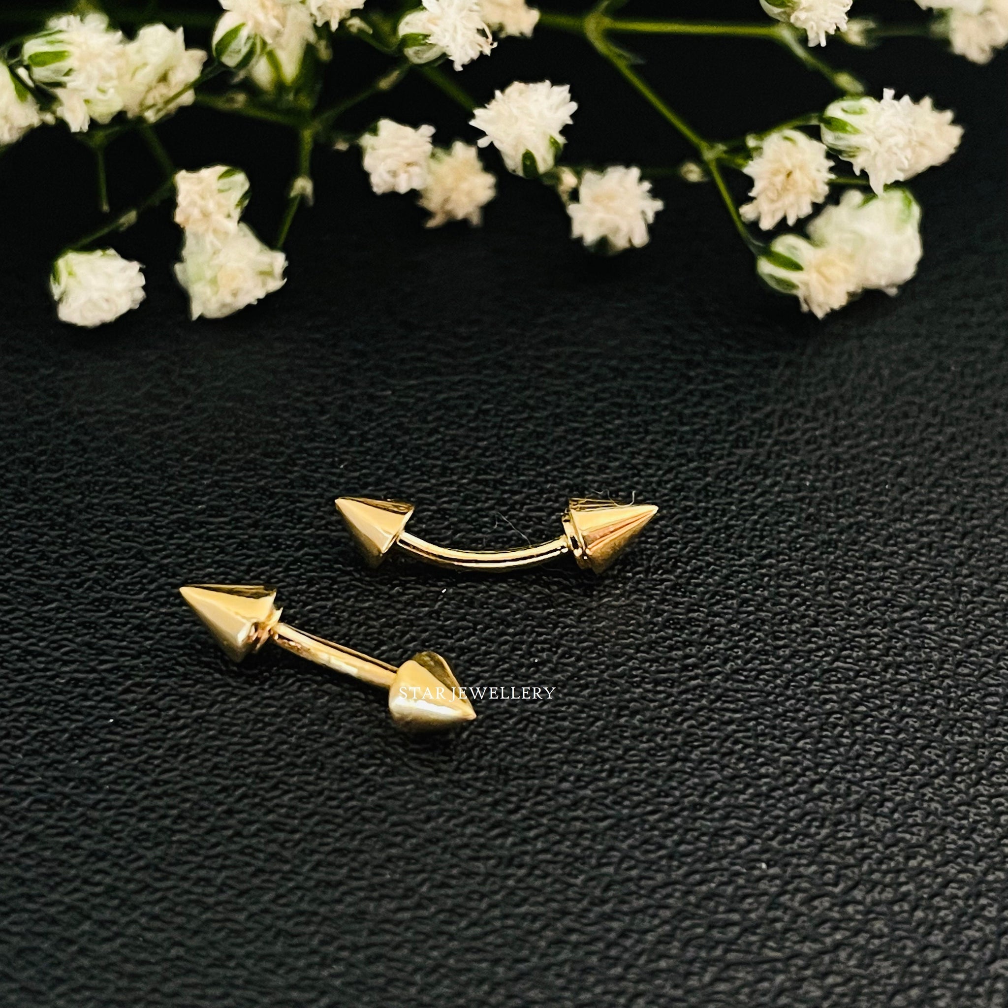 14K Solid Gold Tiny Spike Eyebrow Earring