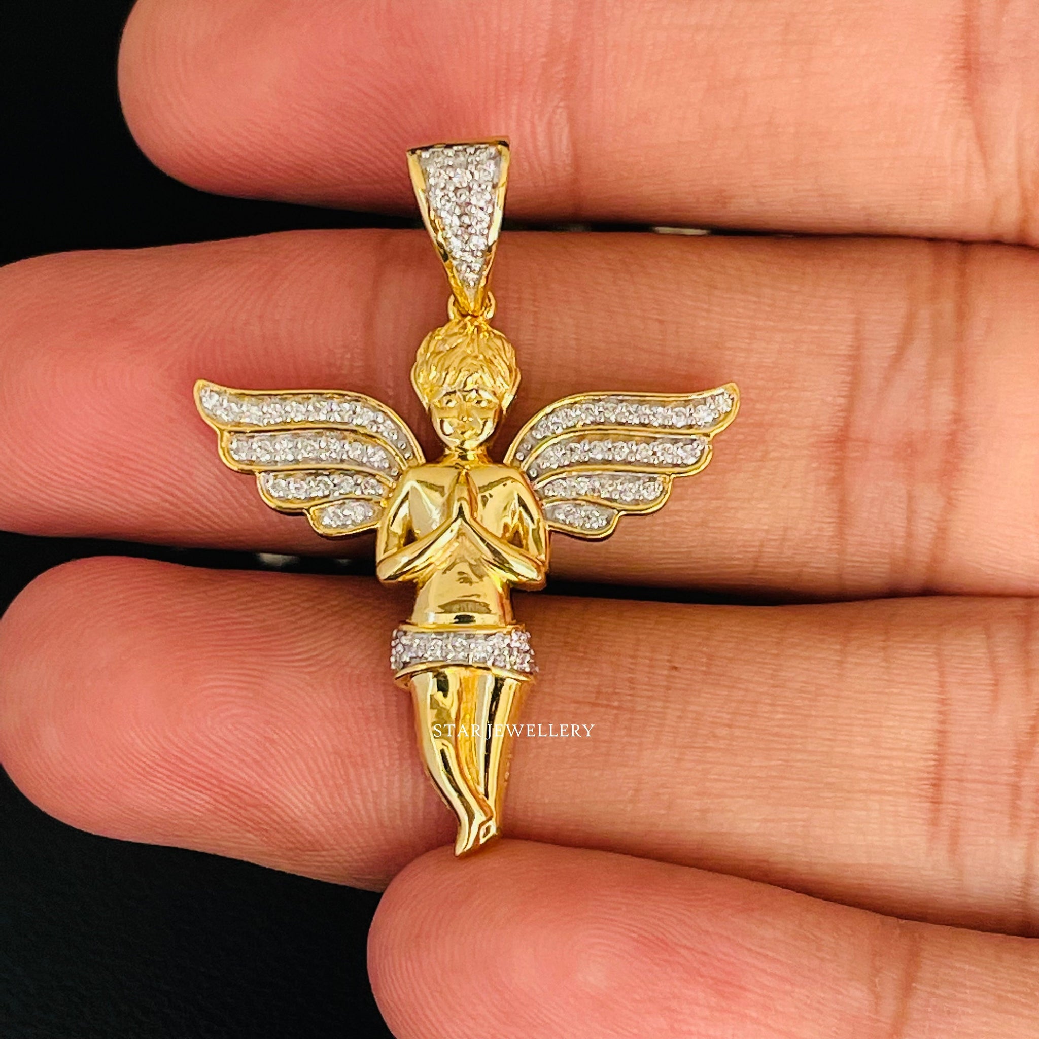 Pendentif ange en or massif 10K, pendentif ange en diamant naturel pour elle, pendentif bébé ange en diamant unisexe, pendentif religieux bébé ange pour homme