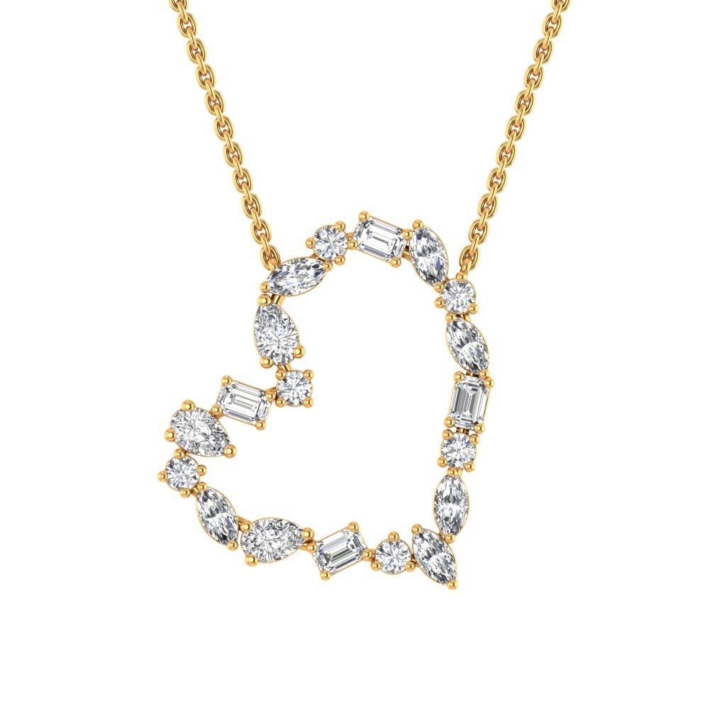 Multi Stone Colorless Moissanite Heart Necklace