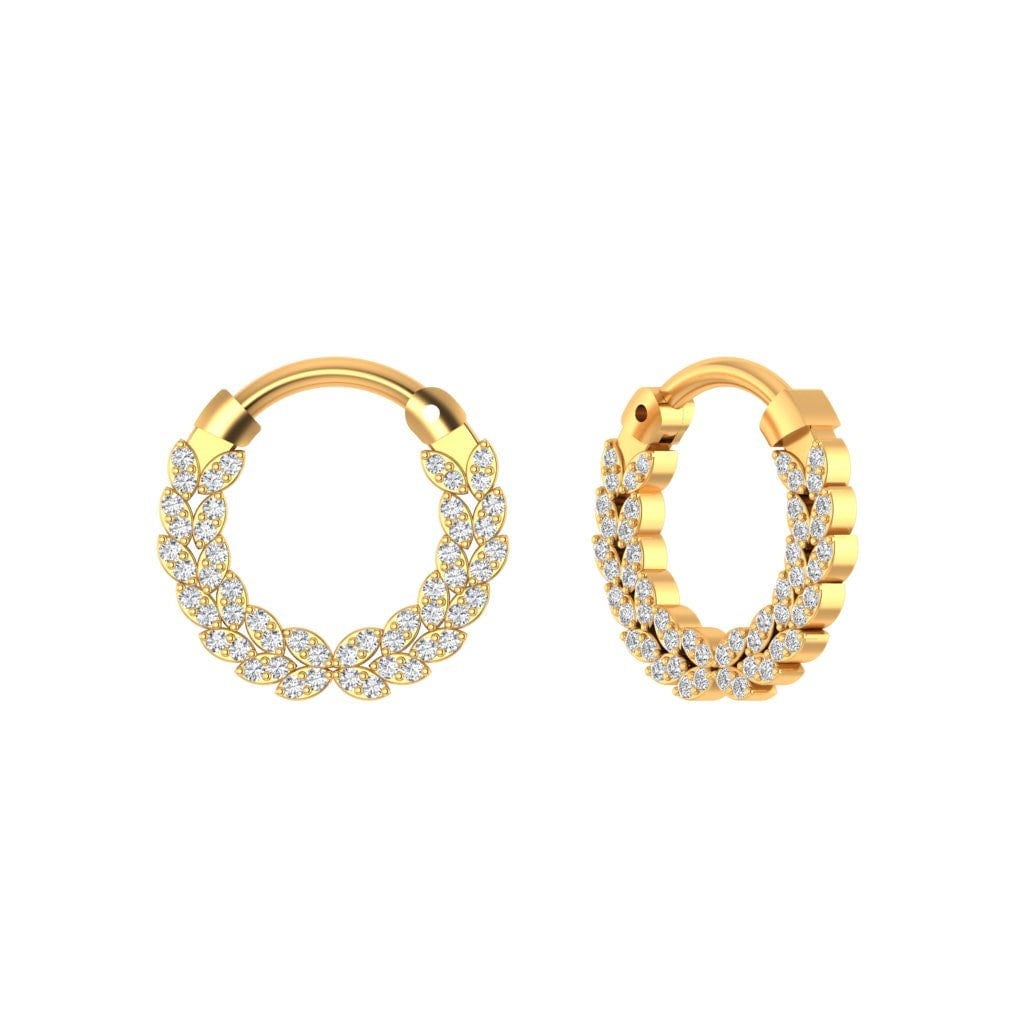 Natural Diamond 14K Solid Gold Dual Leaf Daith Earring