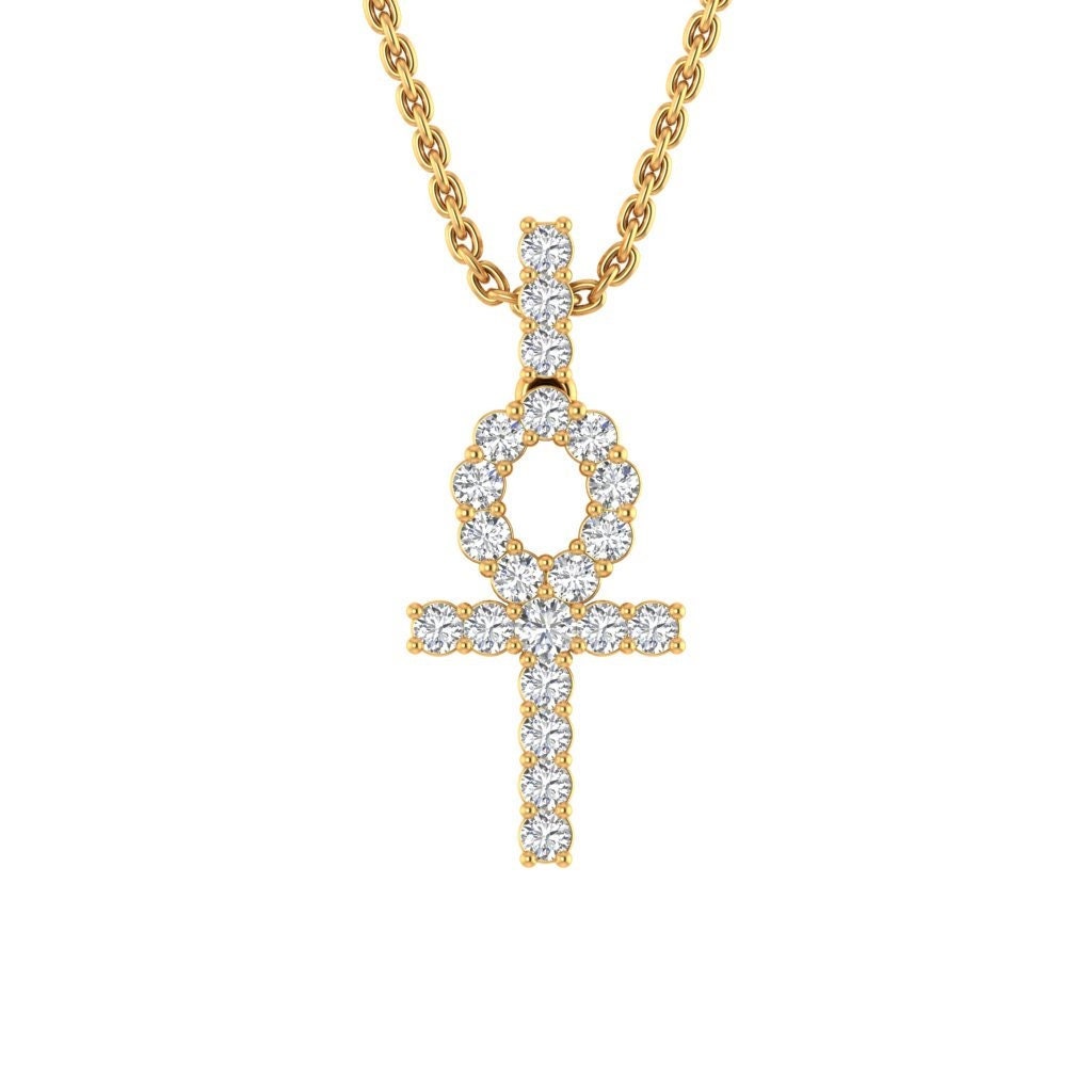 Pendentif croix Ankh en diamant naturel, pendentif croix Ankh en or massif 14K pour homme, pendentif croix Ankh en diamant unisexe sans chaîne, cadeau pour maman