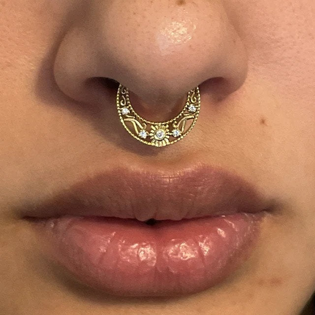 Bezel Set Diamond Miligrain Septum Nose Ring in 14K Gold