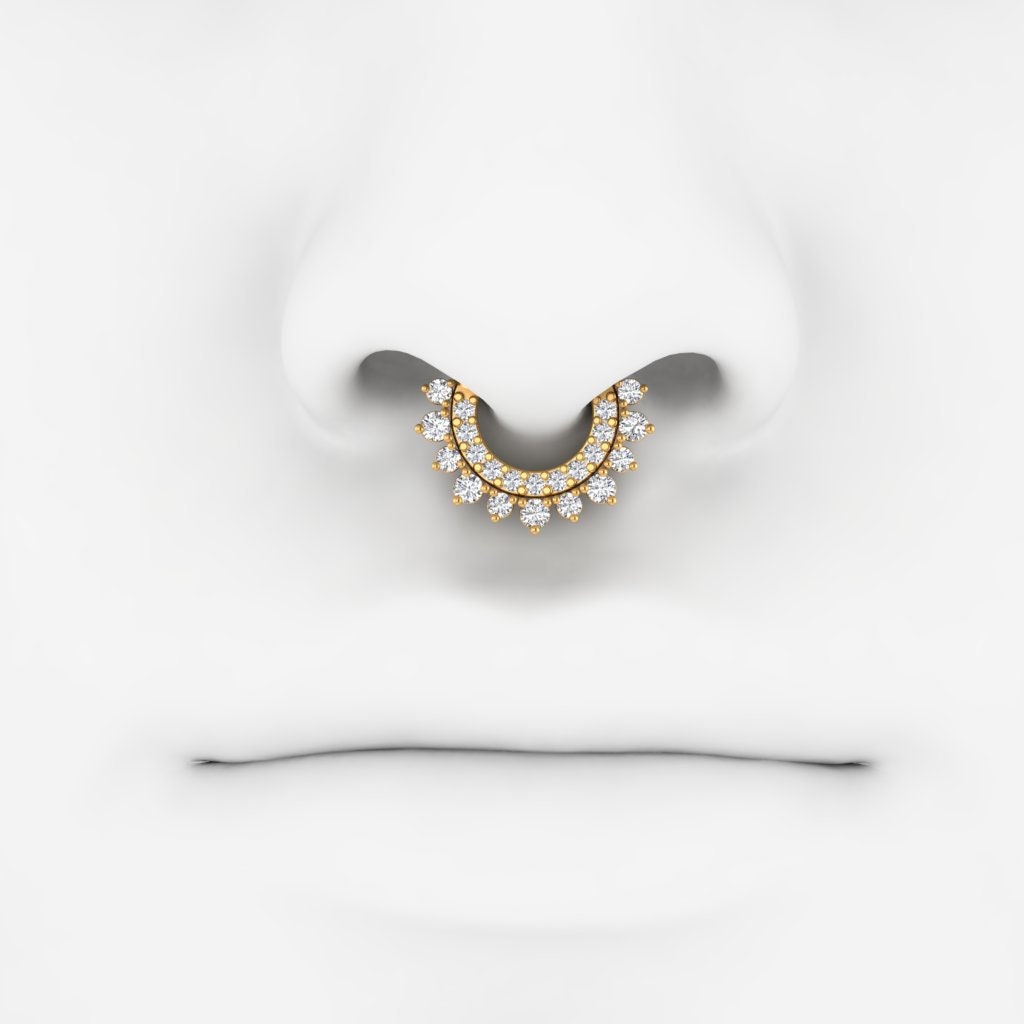 Anneau de nez de septum en or 14 carats avec pierre d'opale, piercing Daith en diamant naturel, piercing Daith Clicker avec pierre d'opale, clicker de septum