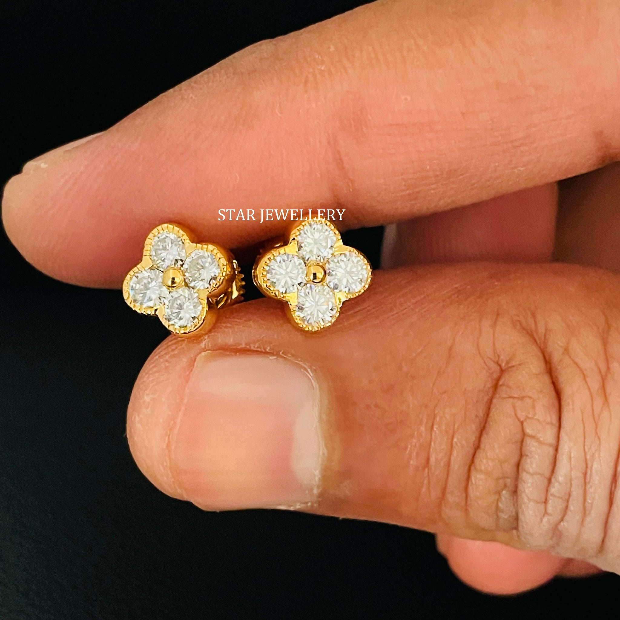 14K Solid Gold Four Stone Moissanite Diamond Earring