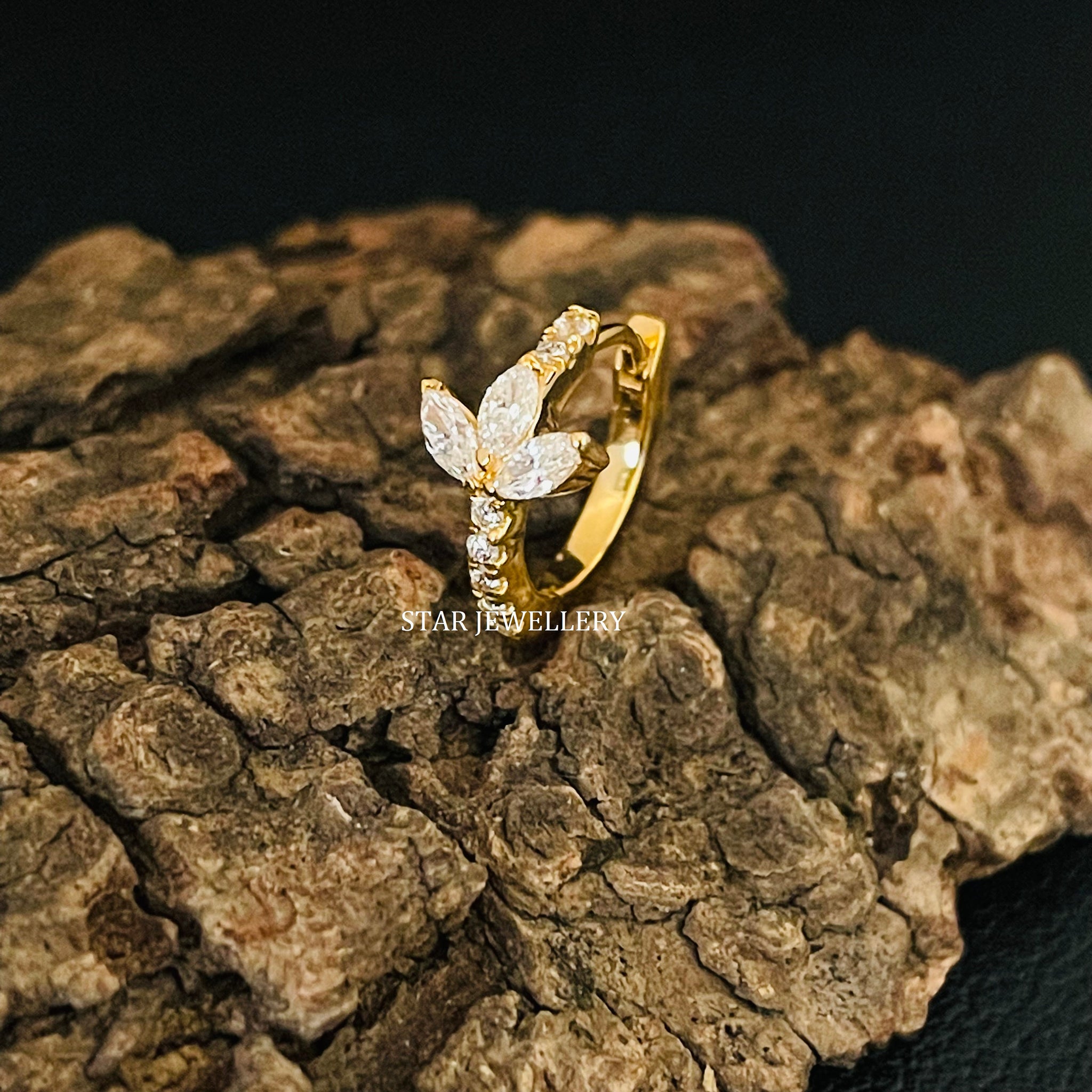 Natural Diamond Lotus Solid Gold Hoop Piercing