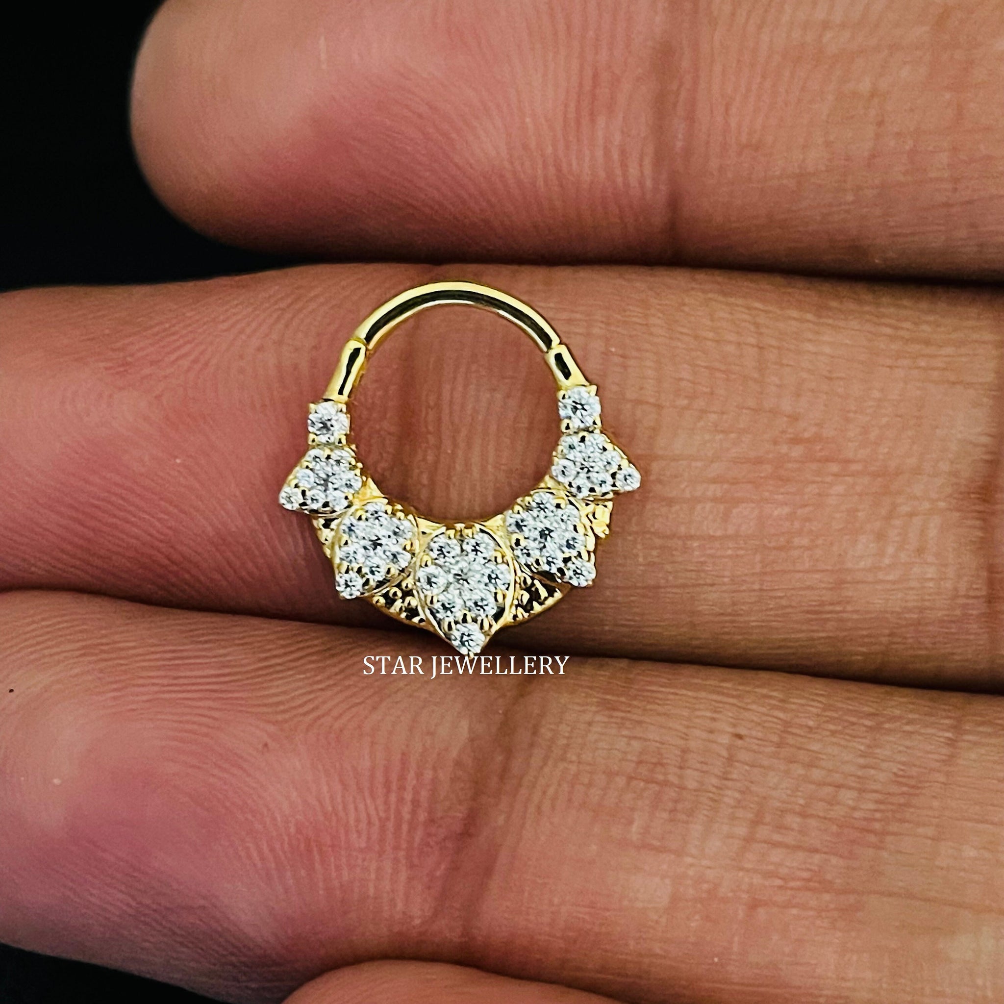 Diamant en forme de poire Daith Clicker pour Helix, Conch, Lobe, Conch orbital, Tragus, Rook, Or massif 14K Diamant naturel Zig Zag Septum Piercing