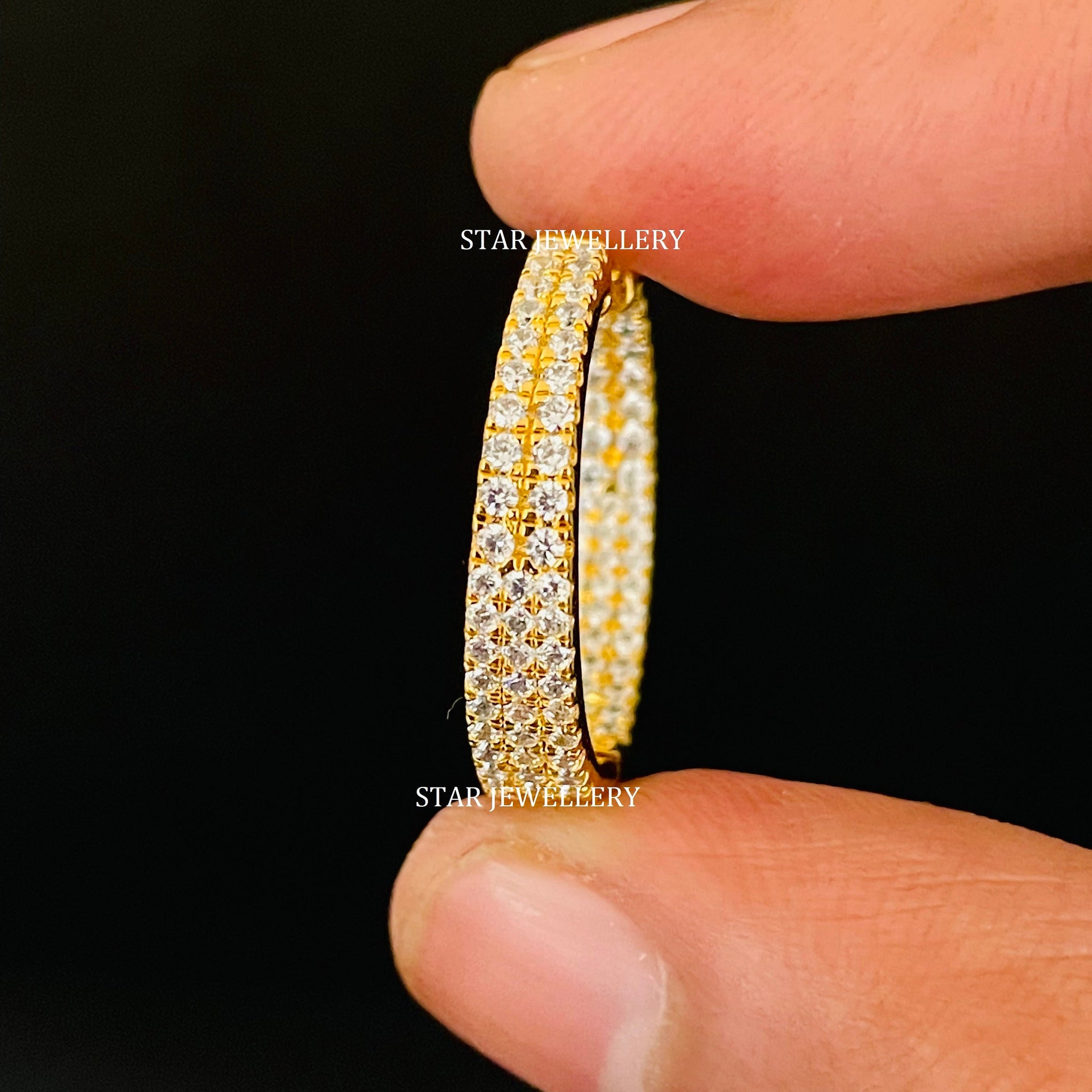 Micro Pave Set Natural Diamond Solid Gold Big Hoop Earring
