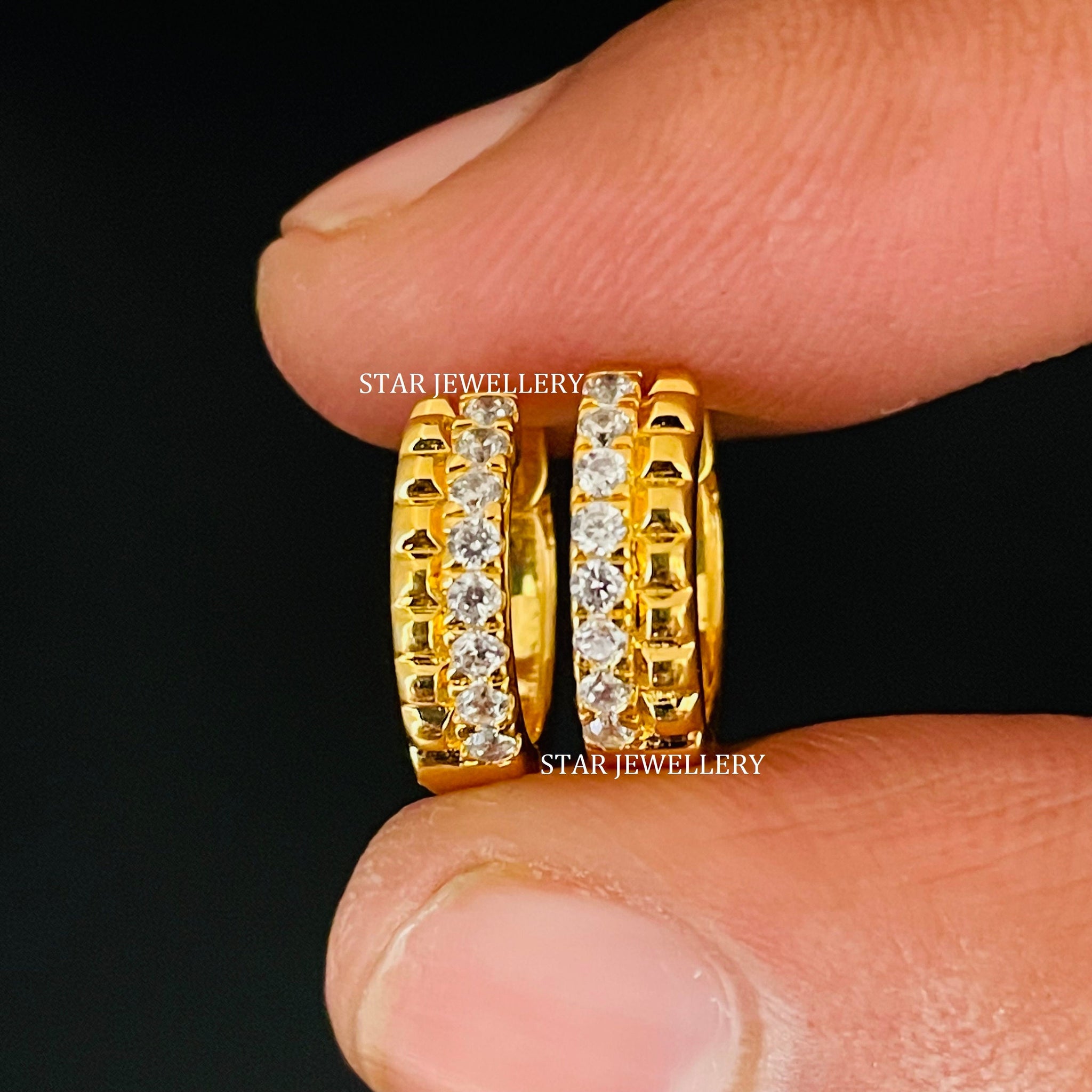 14K Solid Gold Diamond Bridal Hoop Earring