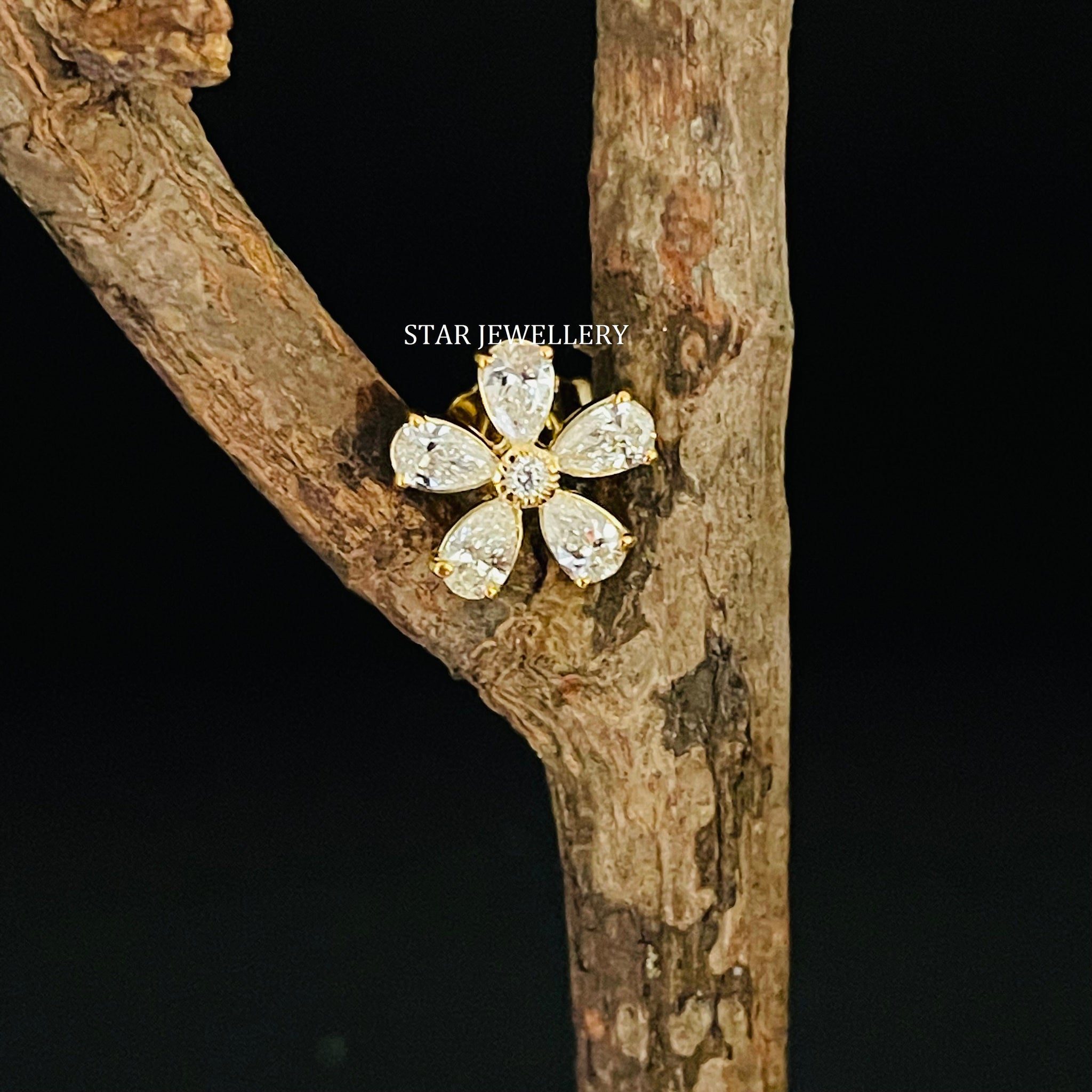 Pear Shape Diamond Flower Stud Earrings