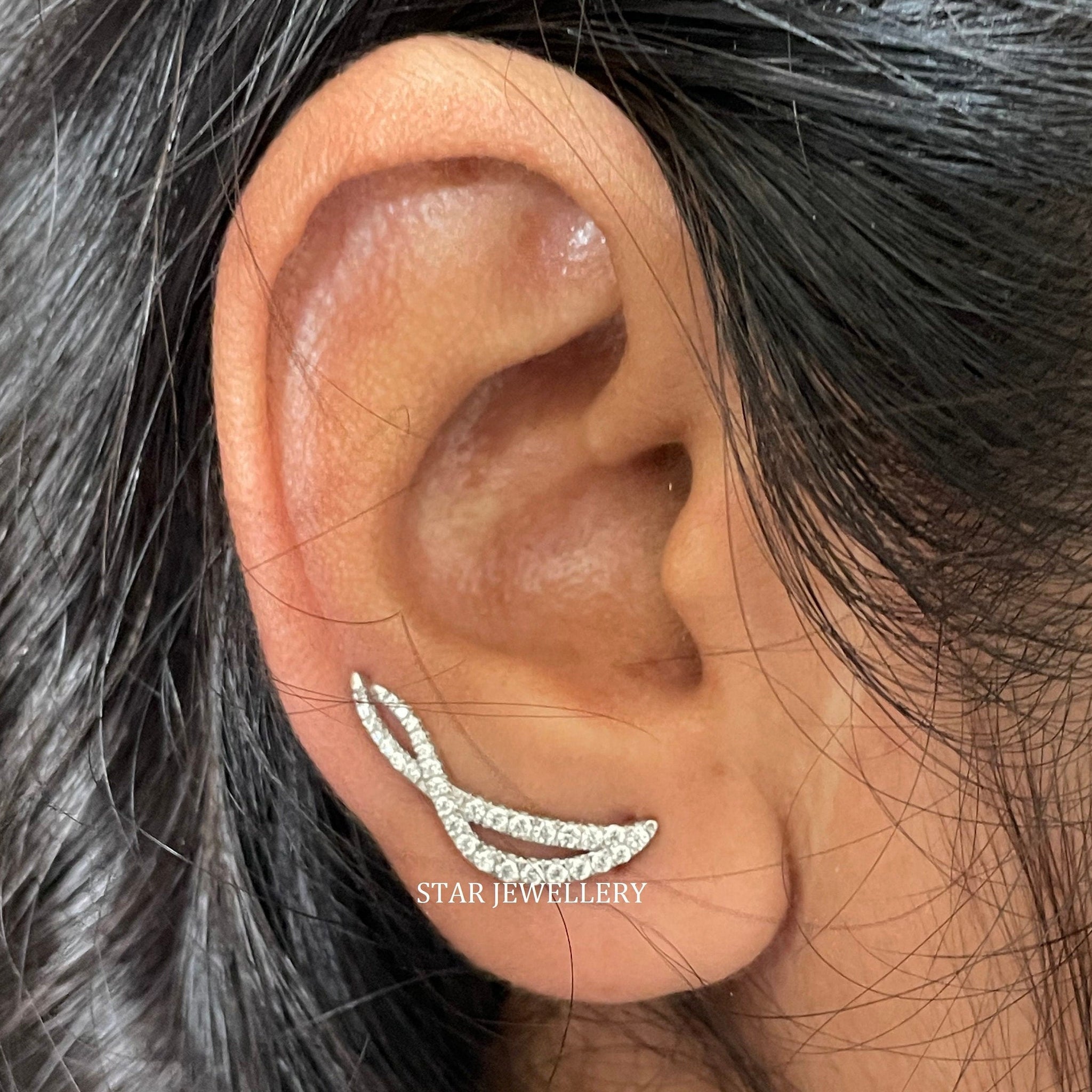 Natural Diamond 14K Solid Gold Twist Shape Ear Climber